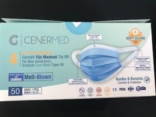 Cenermed Mavi 4 Katlı Yumuşak Elastikli Çift Kat Melt-blown Kutuda 50 Adet