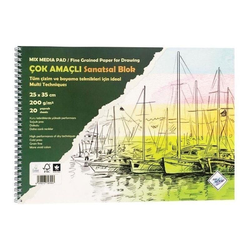 Art Liva Çok Amaçlı Sanatsal Resim Defteri Sip.200gr 25*35 Cm 20yp