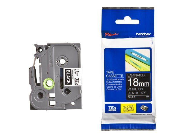 Brother Tze-345 18 Mm Siyah Üzeri Beyaz Laminasyonlu Etiket