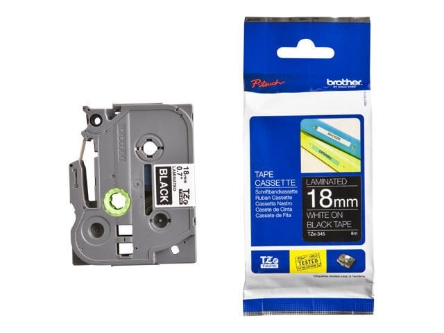 Brother Tze-345 18 Mm Siyah Üzeri Beyaz Laminasyonlu Etiket