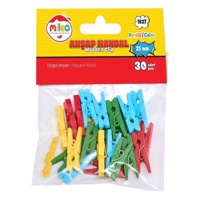 Mıleo Ahşap Mandal 25 Mm 30 Prç Renkli 1827
