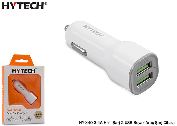 Hytech Hy-x40 3.4a Hızlı Şarj 2 Usb Beyaz Araç Şar