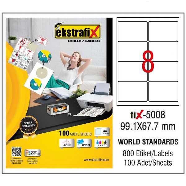 Ekstrafix Laser Etiketi 99.1x67.7 Mm A4 Fix-5008