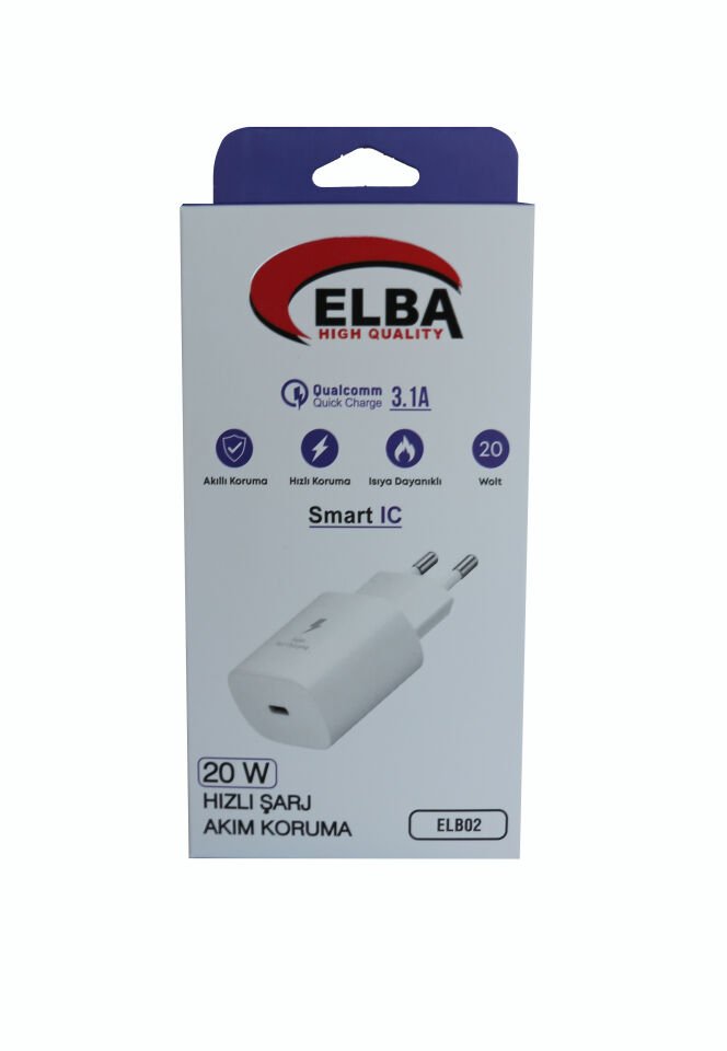 Elba Elb02-20wpd Beyaz 20w Usb-c Şarj Kafa Pd 3.0-qc4.0(akıllı Koruma-hızlı Şarj-isıya Dayanıklı)