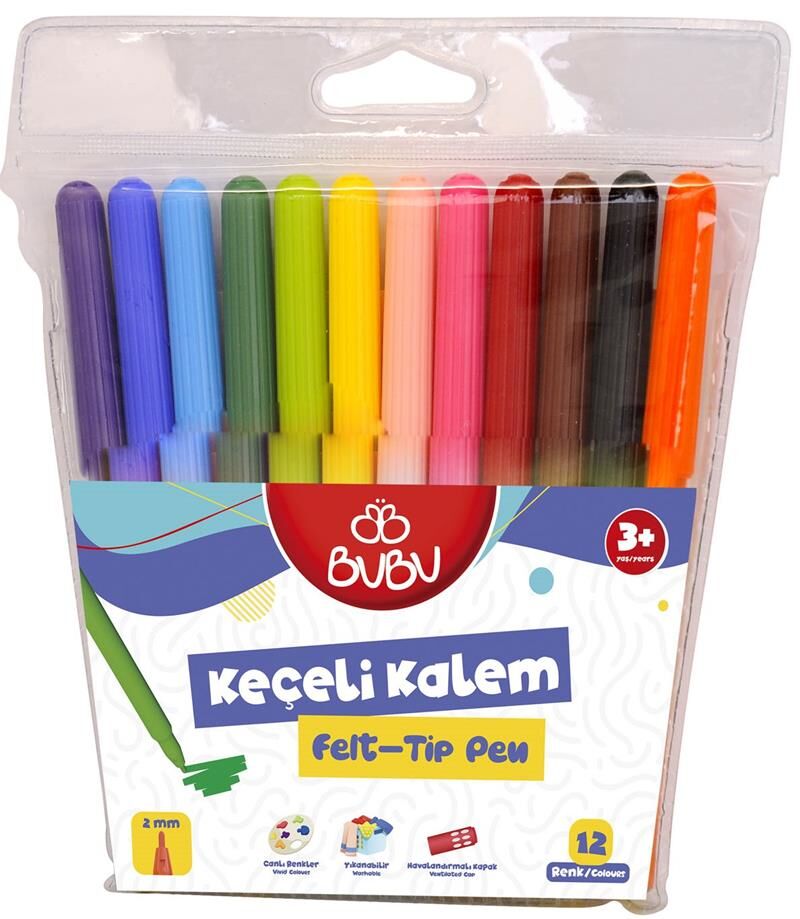 Bu-bu Keçeli Kalem 12'li Yıkanabilir Pvc Kec001