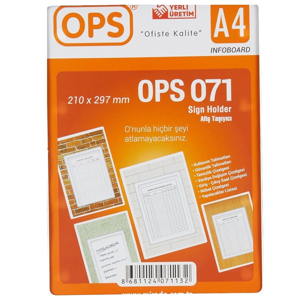 Ops Afiş Taşıyıcı A4 Duvar Tipi Plastik Dp-071