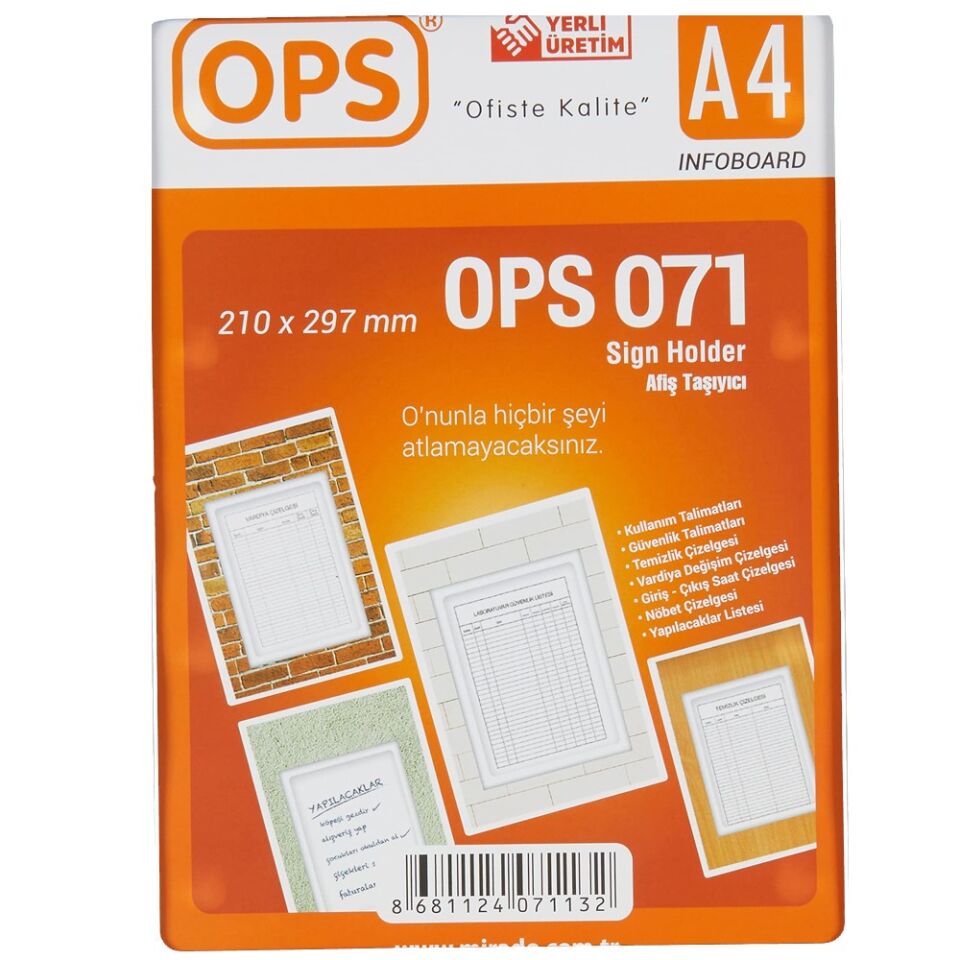 Ops Afiş Taşıyıcı A4 Duvar Tipi Plastik Dp-071